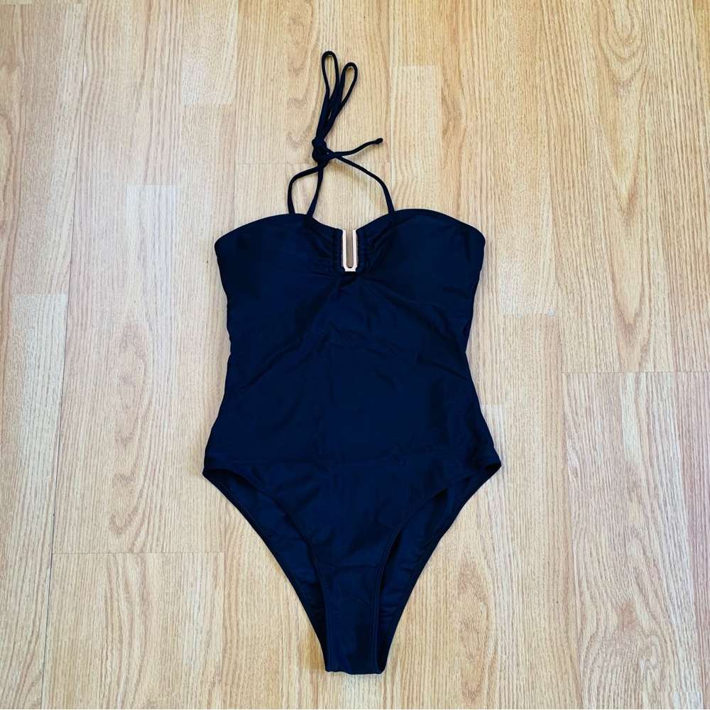 Shein Black Halter One Piece Swimsuit With Coverup